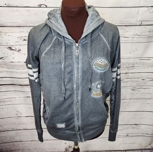 Harley Davidson Full Zip Hoodie Sweatshirt Jacket Lace Washed Black‎ Gray Medium